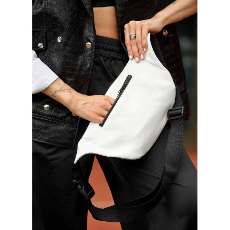 Велика тканева сумка з екошкірою на пояс бананка Sambag Tirso Max біла (80348706)