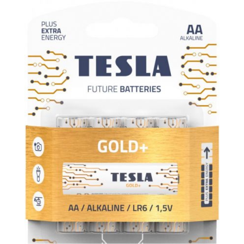 Батарейки TESLA AA GOLD + (LR06), 4 штуки (AA GOLD+) (склад -T-)