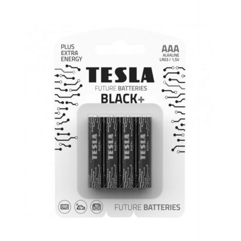 Батарейки "TESLA AAA: BLACK +", 4 шт (AAA BLACK+) (склад -T-)
