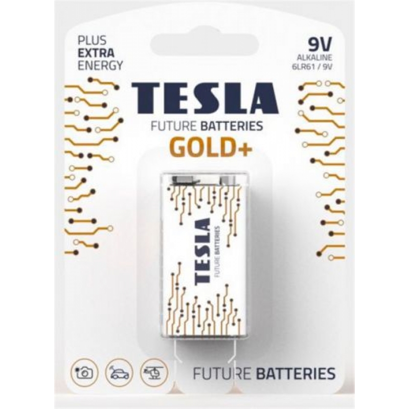 Батарейки TESLA 9V GOLD + (6LR61), 1 штука (9V GOLD+) (склад -T-)