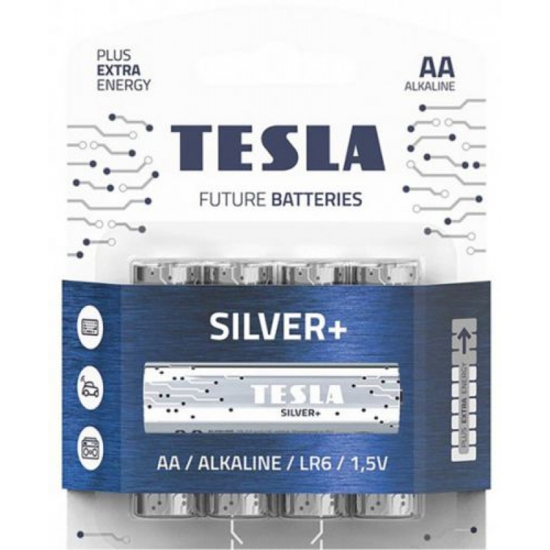 Батарейки TESLA AA SILVER + (LR06), 4 штуки (AA SILVER+) (склад -T-)