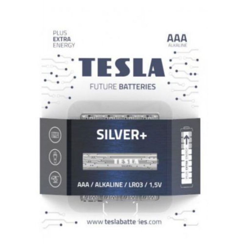 Батарейки TESLA AAA SILVER + (LR03), 4 штуки (AAA SILVER+) (склад -T-)