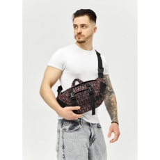 Велика чоловіча поясна сумка бананка Sambag DynamicDart чорна тканева принт