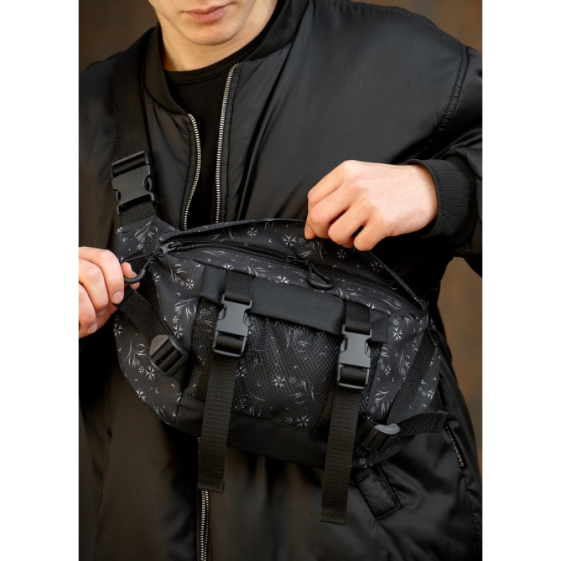 Велика чоловіча поясна сумка бананка Sambag DynamicDart чорний принт (80411702m)