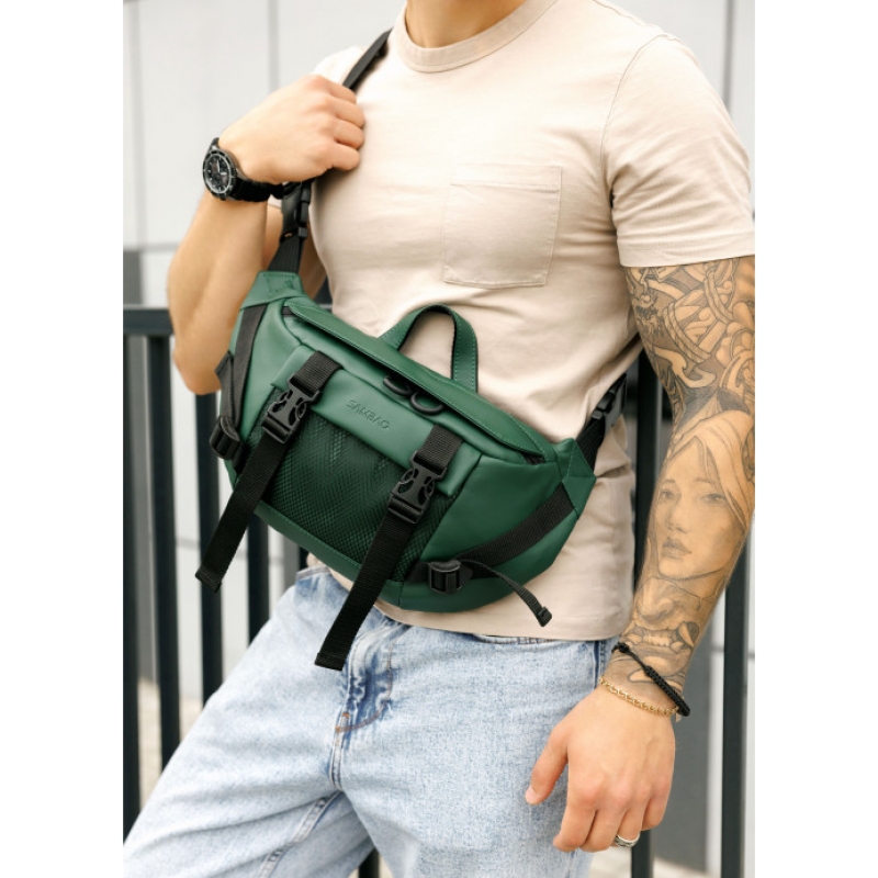 Велика чоловіча поясна сумка бананка Sambag DynamicDart зелена (80411007m)