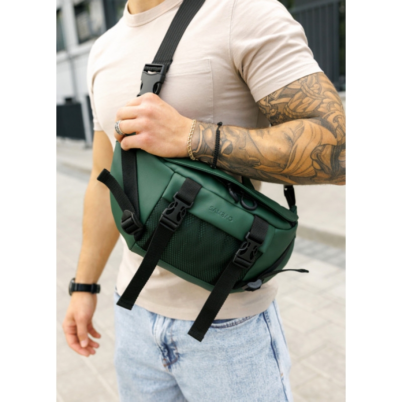 Велика чоловіча поясна сумка бананка Sambag DynamicDart зелена (80411007m)