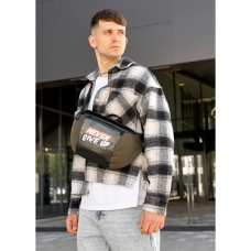 Велика чорна чоловіча поясна сумка бананка Sambag NEVER GIVE UP