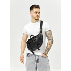 Велика шкіряна чоловіча поясна сумка бананка Sambag DynamicDart чорна