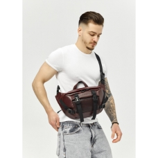 Велика шкіряна чоловіча поясна сумка бананка Sambag DynamicDart марсала