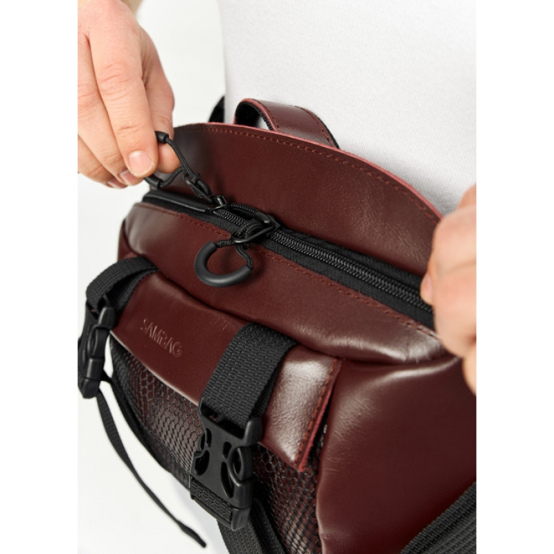 Велика шкіряна чоловіча поясна сумка бананка Sambag DynamicDart марсала (80411120m)
