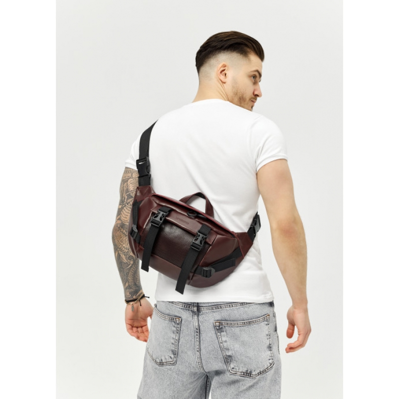 Велика шкіряна чоловіча поясна сумка бананка Sambag DynamicDart марсала (80411120m)