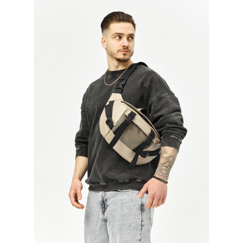 Велика шкіряна жіноча поясна сумка бананка Sambag DynamicDart сіра (80411130m)