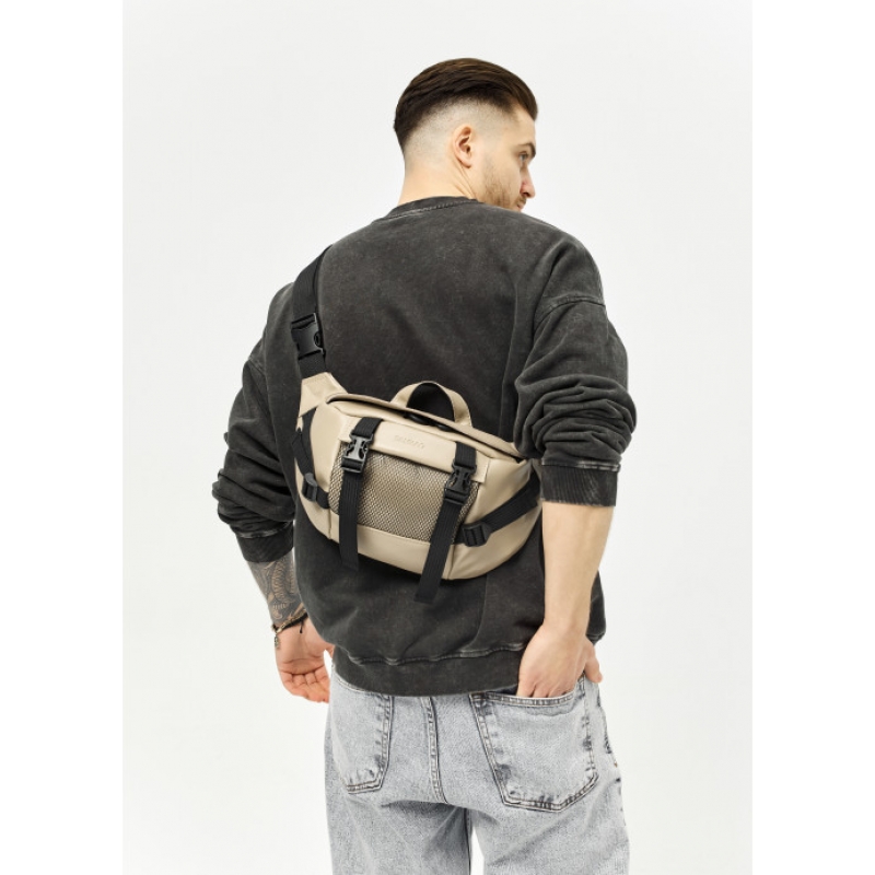 Велика шкіряна жіноча поясна сумка бананка Sambag DynamicDart сіра (80411130m)