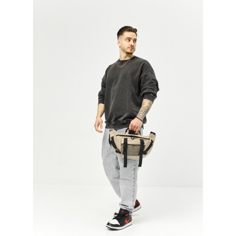 Велика шкіряна жіноча поясна сумка бананка Sambag DynamicDart сіра (80411130m)