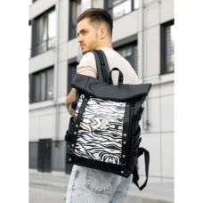 Чоловічий рюкзак Sambag RollTop Hacking чорний принт "Zebra"