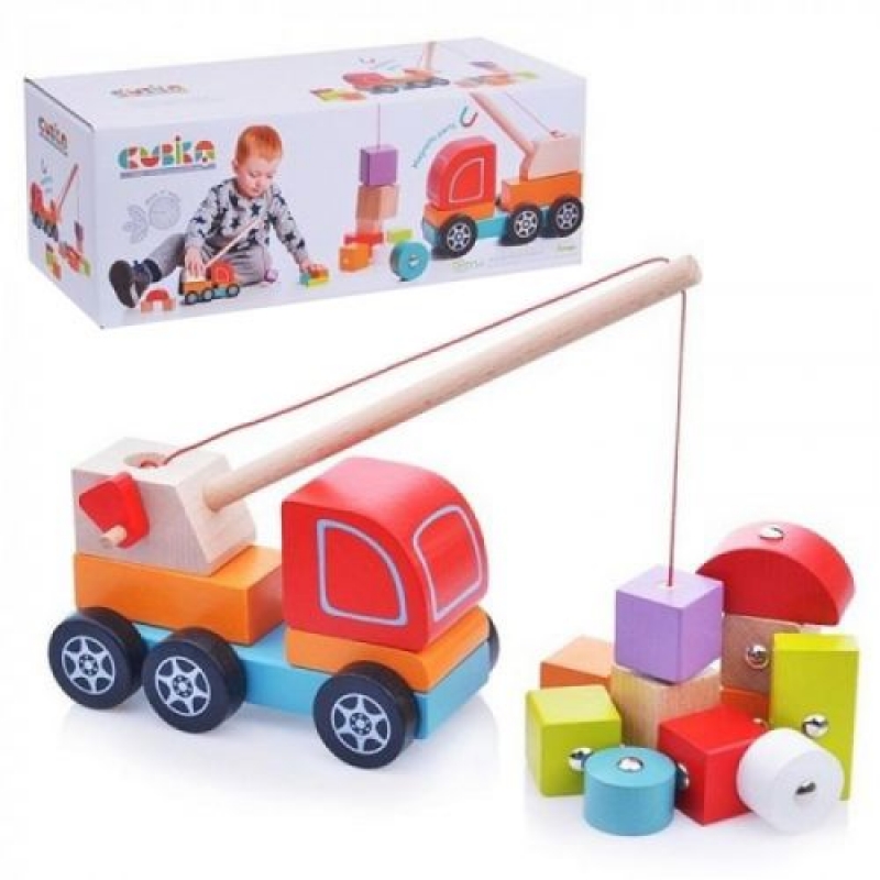 Машинка "Авто-кран"/Wooden toy "Crane truck" (13982) (склад -T-)