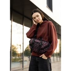Велика жіноча поясна сумка бананка Sambag DynamicDart чорна тканева принт