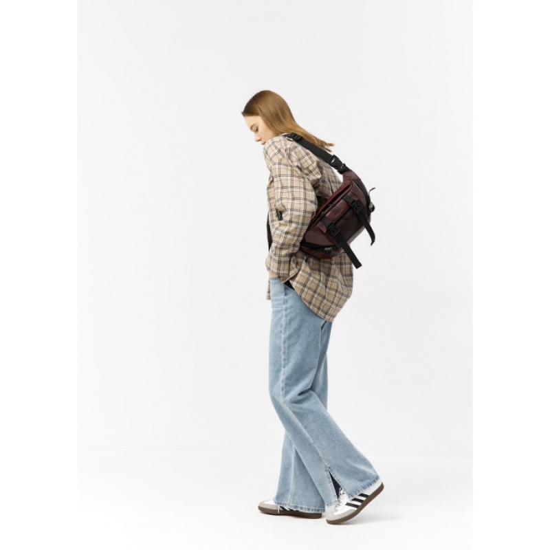 Велика шкіряна жіноча поясна сумка бананка Sambag DynamicDart марсала (80411120)