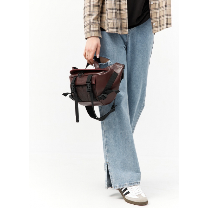 Велика шкіряна жіноча поясна сумка бананка Sambag DynamicDart марсала (80411120)