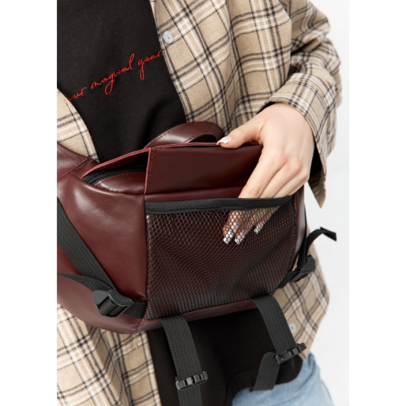 Велика шкіряна жіноча поясна сумка бананка Sambag DynamicDart марсала (80411120)