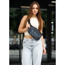 Жіноча сумка на пояс бананка Sambag Tirso Max чорна з принтом
