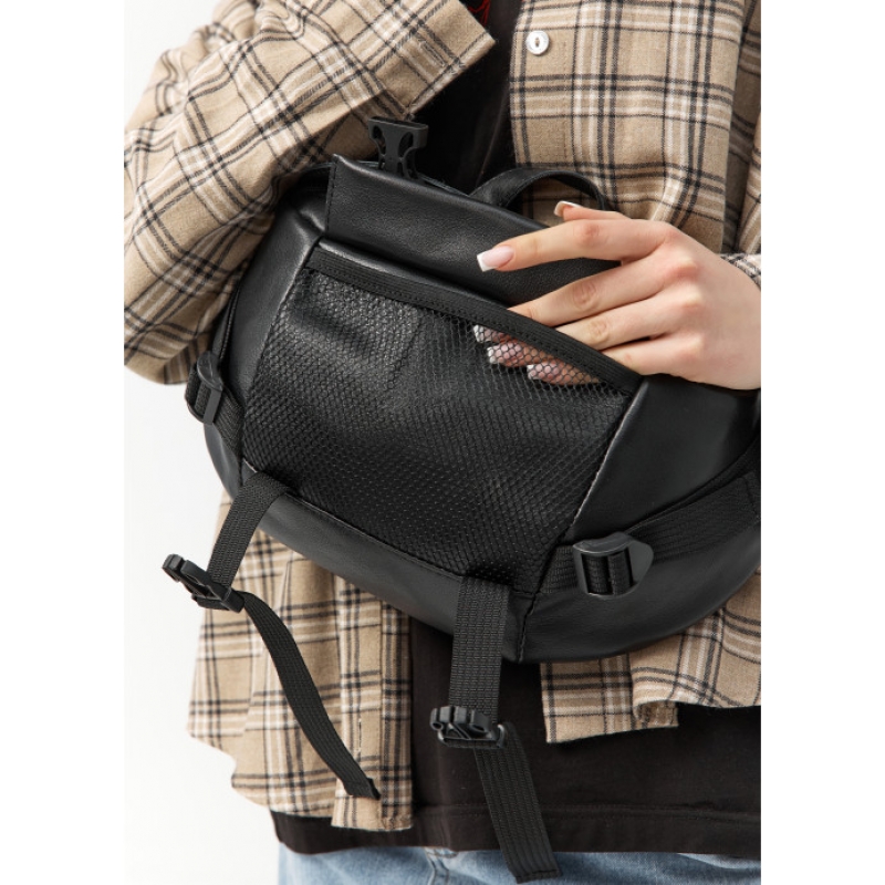Велика шкіряна жіноча поясна сумка бананка Sambag DynamicDart чорна (80411101)