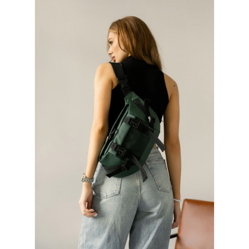 Велика жіноча поясна сумка бананка Sambag DynamicDart зелена (80411007)