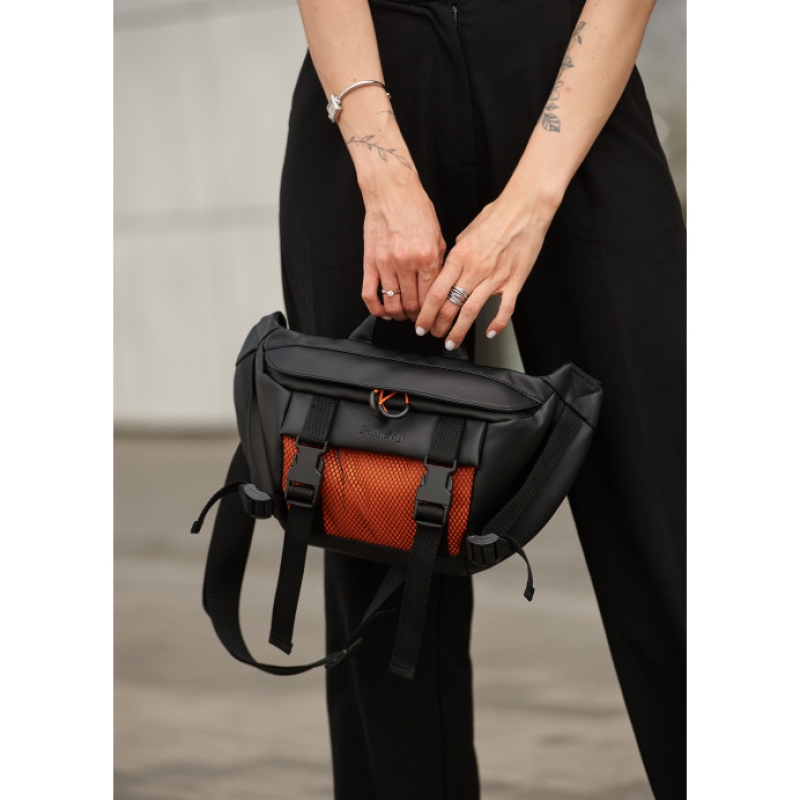 Велика жіноча поясна сумка бананка Sambag DynamicDart чорно-оранжева (80411129)