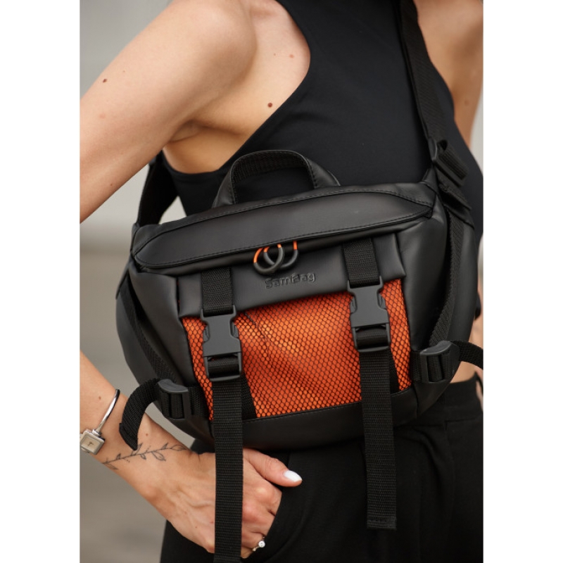 Велика жіноча поясна сумка бананка Sambag DynamicDart чорно-оранжева (80411129)