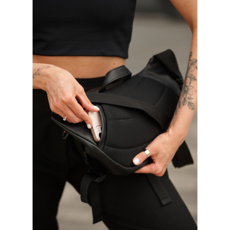 Велика жіноча поясна сумка бананка Sambag DynamicDart чорно-оранжева (80411129)