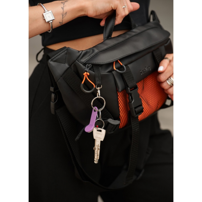 Велика жіноча поясна сумка бананка Sambag DynamicDart чорно-оранжева (80411129)