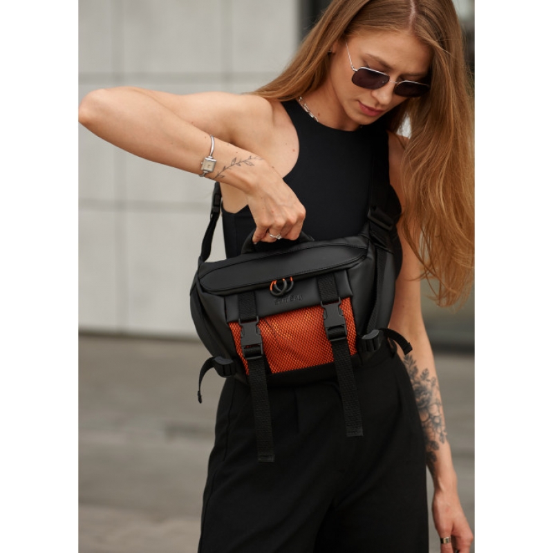 Велика жіноча поясна сумка бананка Sambag DynamicDart чорно-оранжева (80411129)