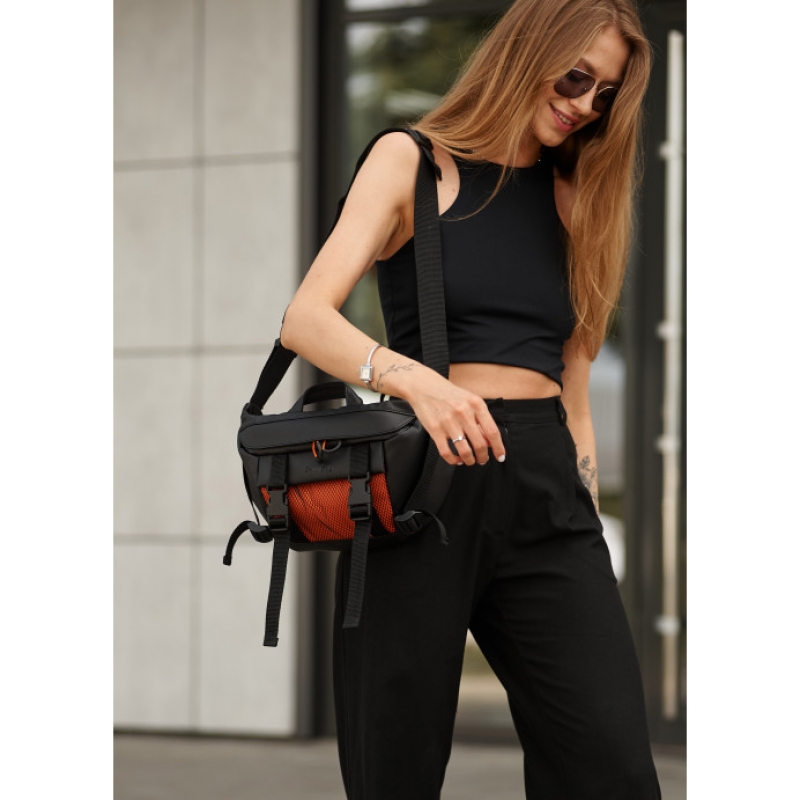 Велика жіноча поясна сумка бананка Sambag DynamicDart чорно-оранжева (80411129)