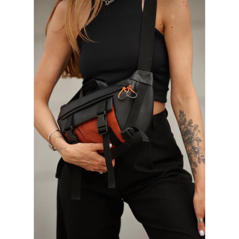 Велика жіноча поясна сумка бананка Sambag DynamicDart чорно-оранжева (80411129)
