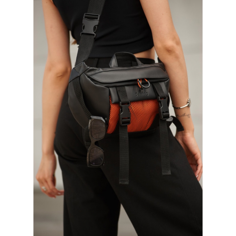 Велика жіноча поясна сумка бананка Sambag DynamicDart чорно-оранжева (80411129)
