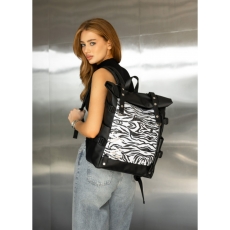 Жіночий рюкзак Sambag RollTop Hacking чорний принт "Zebra"