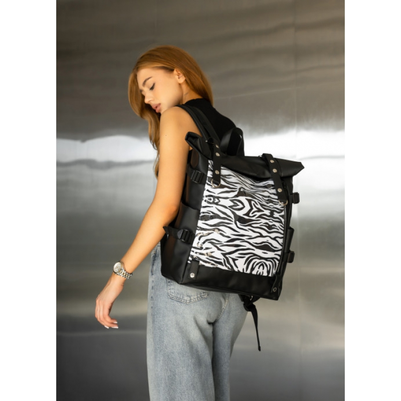 Жіночий рюкзак Sambag RollTop Hacking чорний принт "Zebra" (24460146)