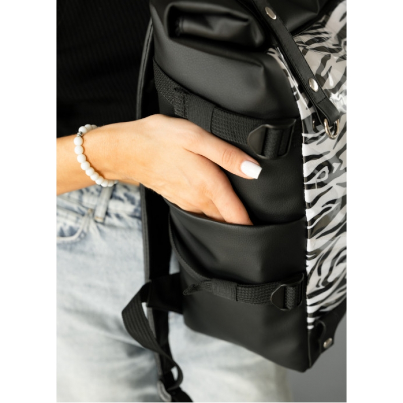Жіночий рюкзак Sambag RollTop Hacking чорний принт "Zebra" (24460146)