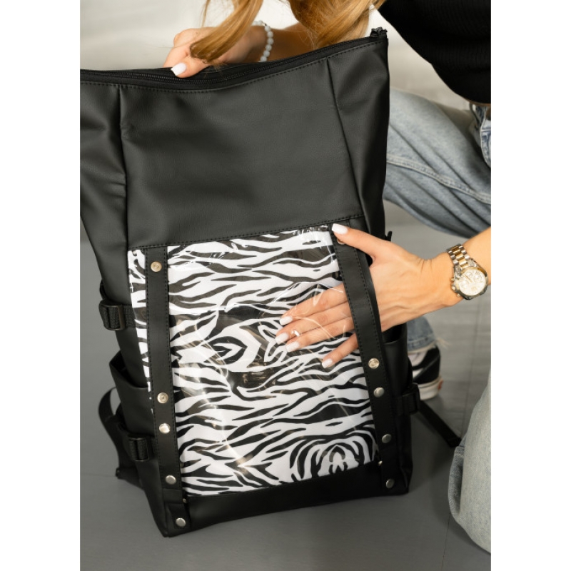 Жіночий рюкзак Sambag RollTop Hacking чорний принт "Zebra" (24460146)