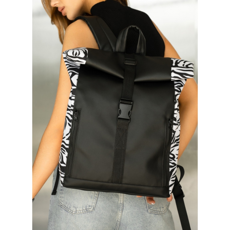 Рюкзак рол Sambag RollTop чорний принт "Zebra" (24208146)