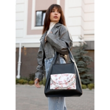 Жіноча сумка Sambag HOBO Bliss чорна принт "Flowers"