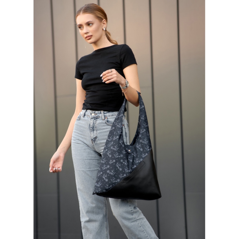 Жіноча сумка Sambag HOBO M чорна принтована (53200702)