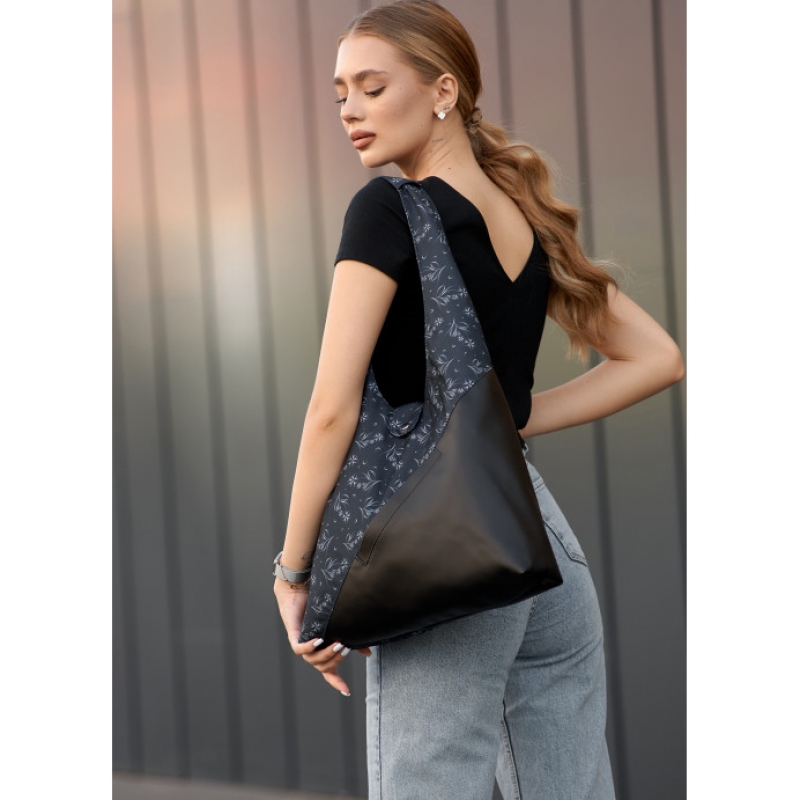 Жіноча сумка Sambag HOBO M чорна принтована (53200702)