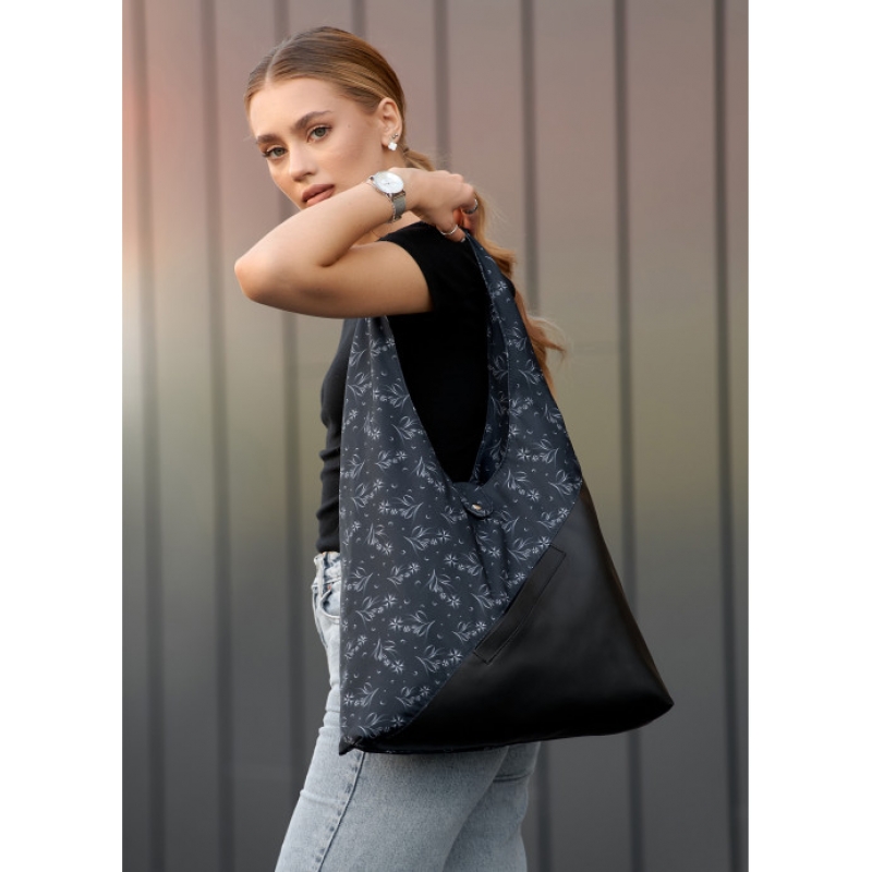 Жіноча сумка Sambag HOBO M чорна принтована (53200702)