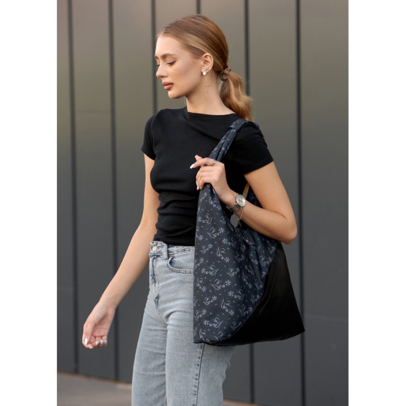 Жіноча сумка Sambag HOBO M чорна принтована (53200702)