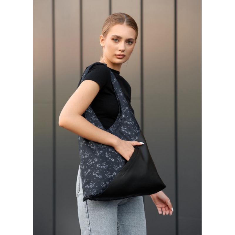 Жіноча сумка Sambag HOBO M чорна принтована (53200702)
