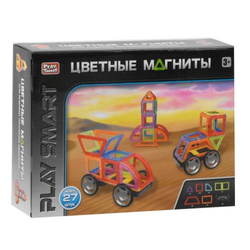 Конструктор магнітний "Play Smart", (машинки), 27 деталей (2472) (склад -T-)