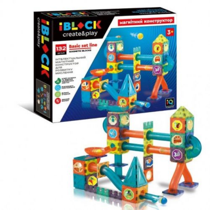 Конструктор магнітний IBLOCK PL-921-253 (8шт) 130дет., наклейки для вивчення української абетки в комплекті, в кор. 41*8,5*32см (PL-921-253) (склад -T-)