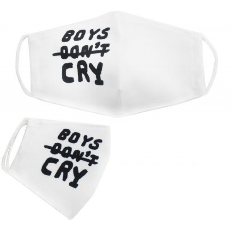 Багаторазова 4-х шарова захисна маска "Boys do not cry" розмір 3, 7-14 років, біла (mask2NEW) (склад -T-)