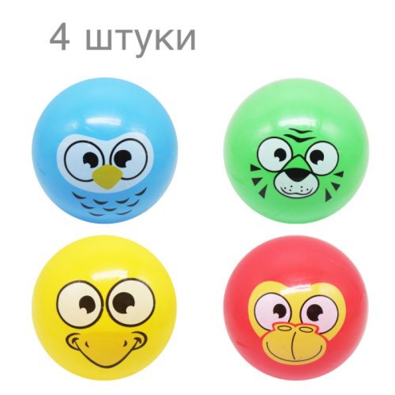 М'яч гумовий "Мордочки", 22 см, 4 штуки мікс (BT-PB-0158) (склад -T-)